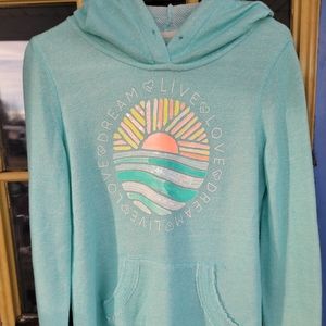 Aeropostale Live Love Dream Turquoise French Terry Hooded Shirt Size Small